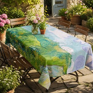 Tischdecke aus PVC mit Ölgemälde-Motiv, wasserfest, abwischbar, rechteckig, für Esstische, künstlerisches Blumendekor für die Küche, moderne Tischdekoration