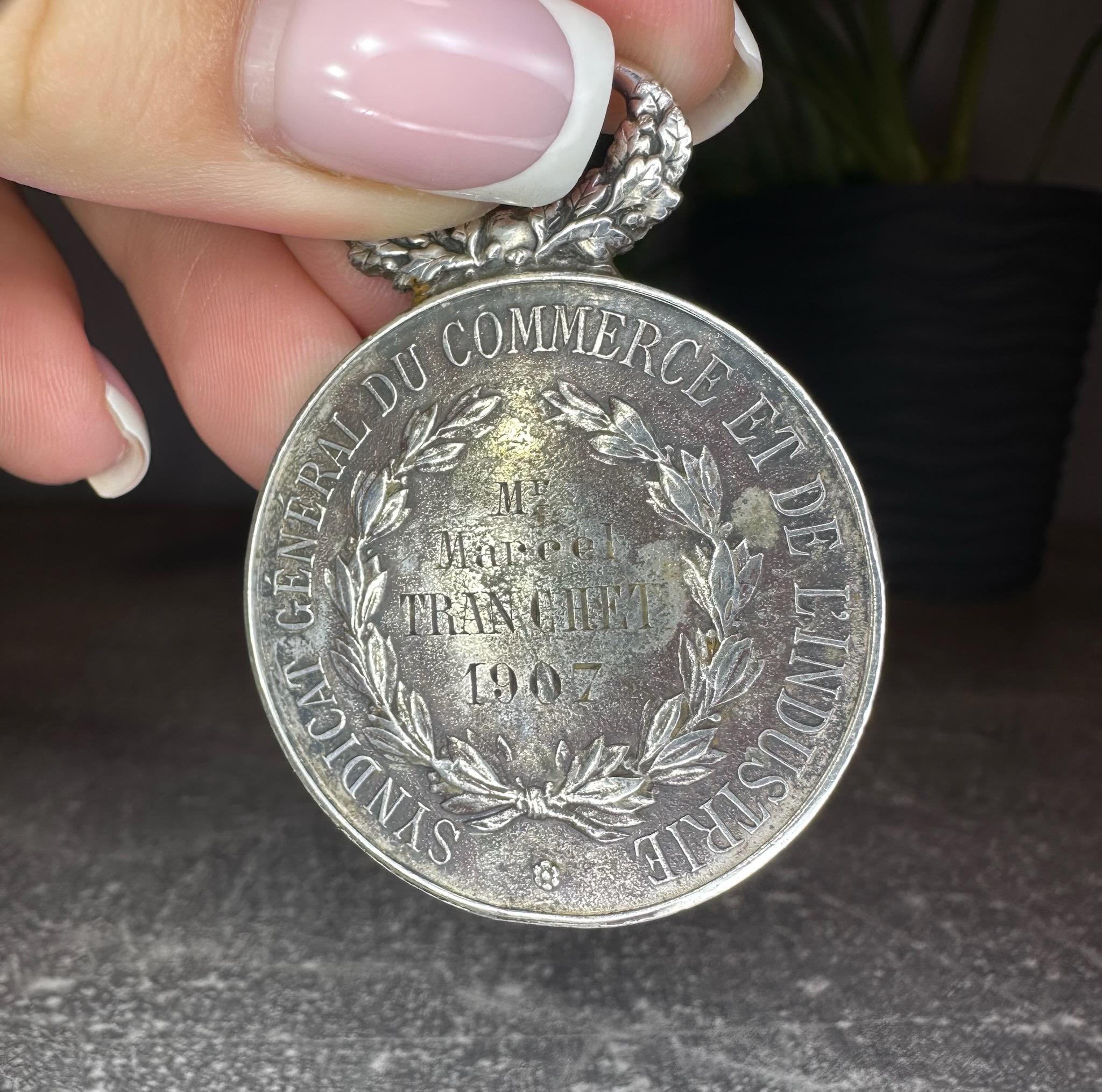 Antique French Silver Medal “honneur Au Travail”, Syndicat Du