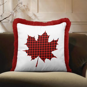 Red Plaid Maple Leaf Pillow Case Fringe Buffalo Check Cushion Cover Fall Autumn Decor Tasseled Throw Pillow Cases Cabin Lodge Accent Pillows