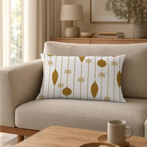 Gold Christmas Lumbar Pillow Cover, White and Golden Ornament Snowflake Rectangular Pillow Covers, Elegant Holiday Sofa Decor