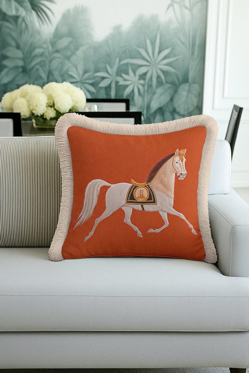 Every detail of our Fringed Equestrian Cushion is designed with quality in mind. From the high-definition print of the galloping horse to the precision-stitched tassels, we prioritize excellence. The soft-touch fabric ensures comfort, while the reinforced seams provide longevity. This isn't just a pillow cover; it's a durable piece of functional art that brings a touch of luxury to your daily life.