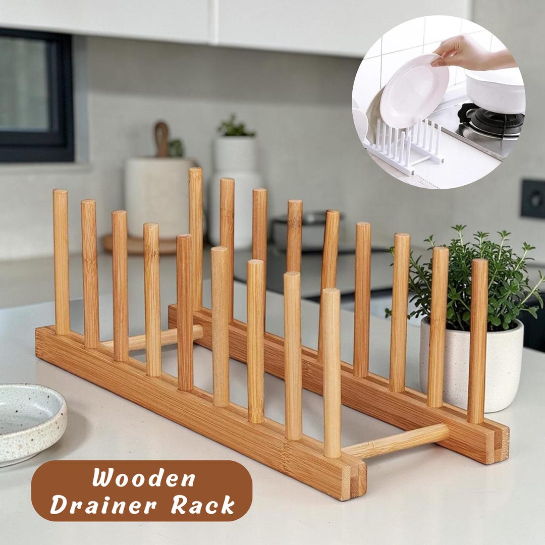 Pot Draining Rack Wooden Drainer Rack, Plate Dish, Drying Rack, Pot Lid Racks, Kitchen ...