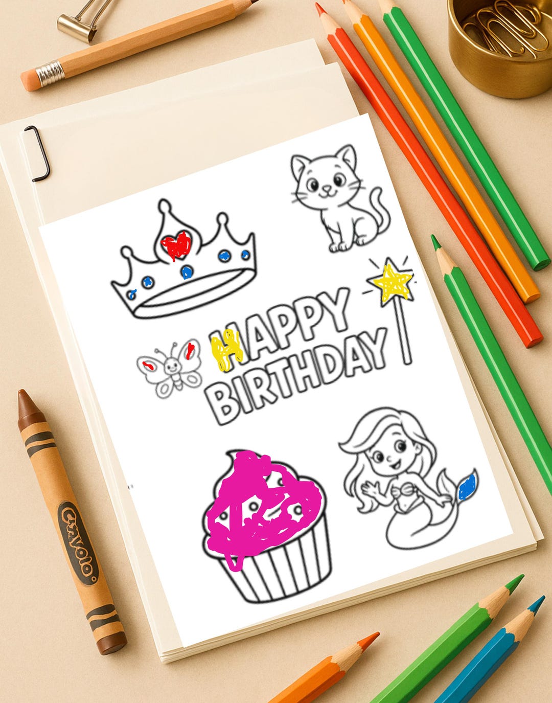 Printable Birthday Coloring Card for Girls (digital Download PDF) - Etsy UK