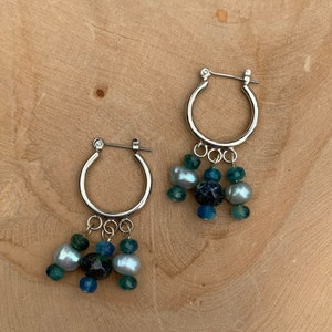 Seafoam Pearl Hoop Earrings | Dangle Earrings | Hoop Earrings | Pearl Earrings | Dangly Hoop Earrings |
