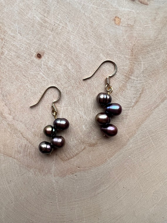 Dark Gray Potato Pearl Earrings  | Pearl Earrings… - image 1