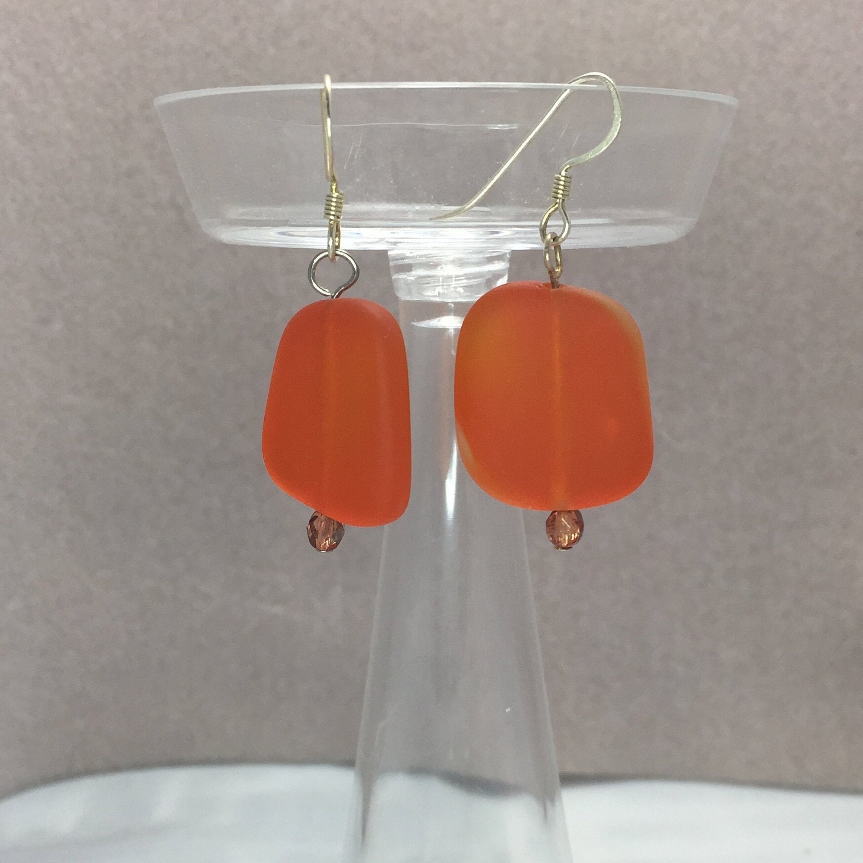 Orange Sea Glass Drop Earrings Etsy