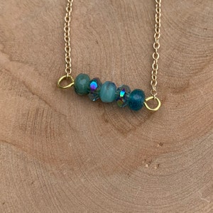 Aqua Crystal Bar Necklace | Dainty Necklace | Glass Necklace | Aqua Jewerly | Crystal Jewelry | December Necklace | Layering Necklace