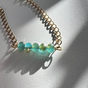 Aqua & Gold Necklace | Dainty Necklace | Glass Necklace | Aqua Jewerly | Crystal Jewelry | December Necklace | Layering Necklace
