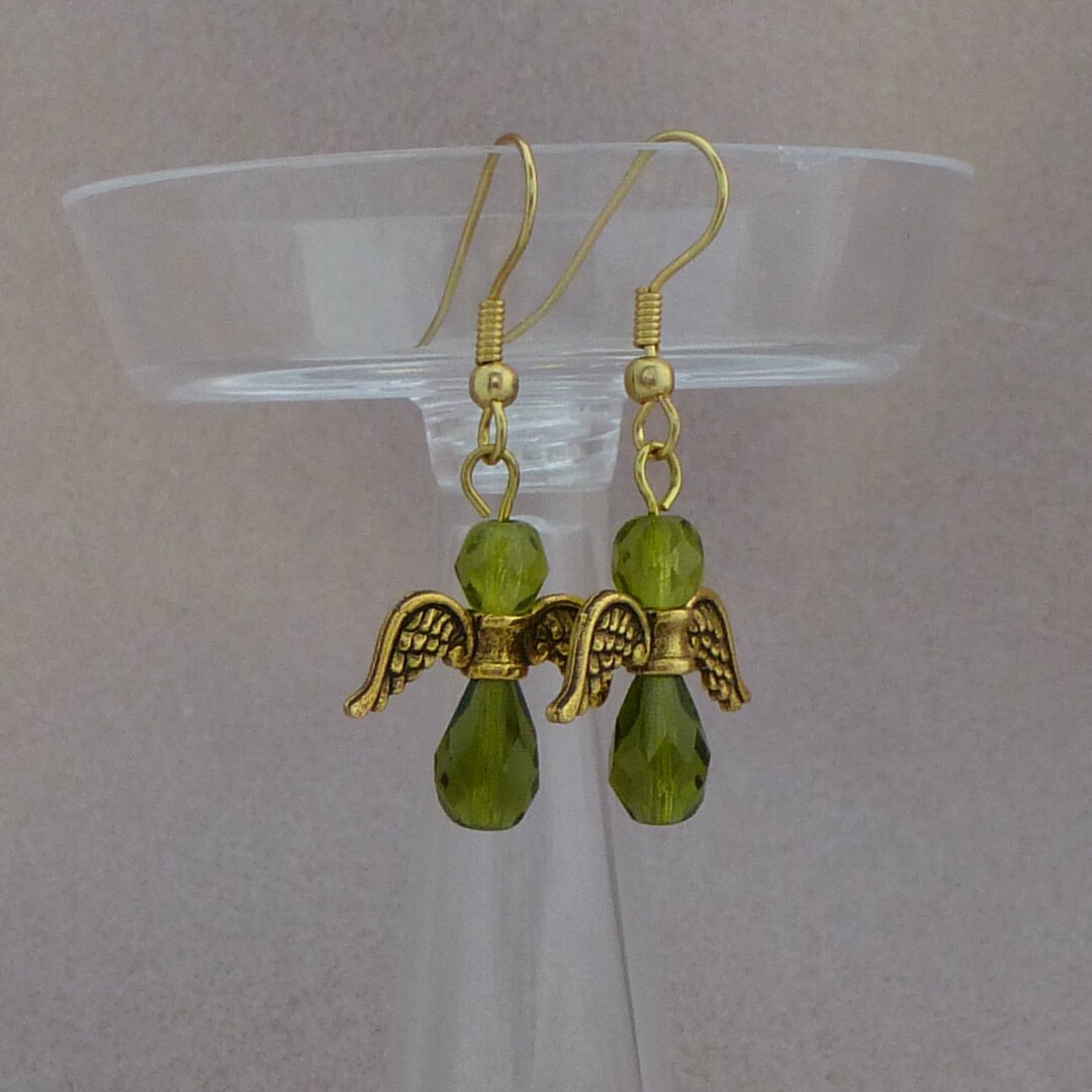 Swarovski Angel Earrings Olive Angel Earrings Beaded Angel Earrings