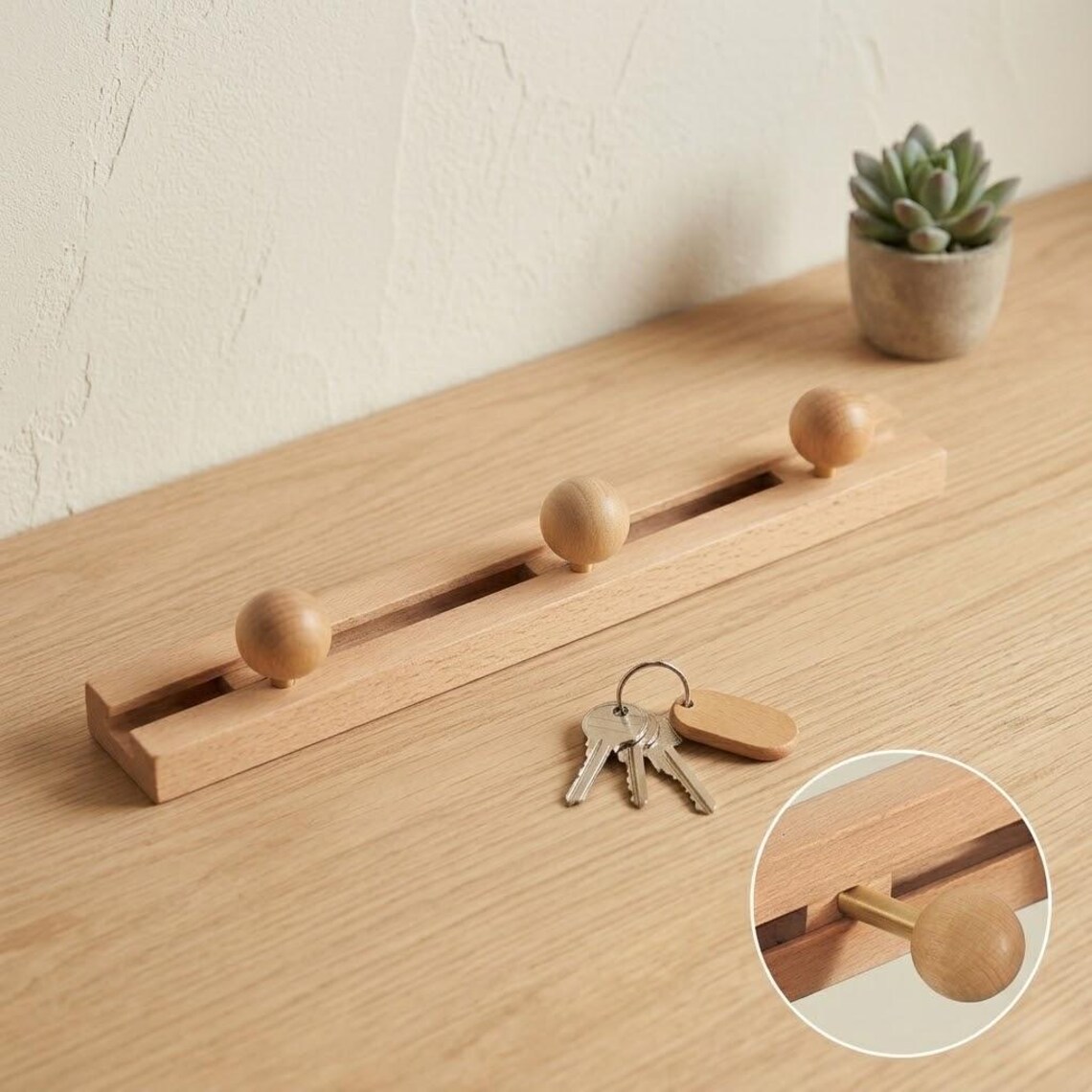Sliding Walnut Wall Coat Rack With Brass Accents, Adjustable Entryway ...