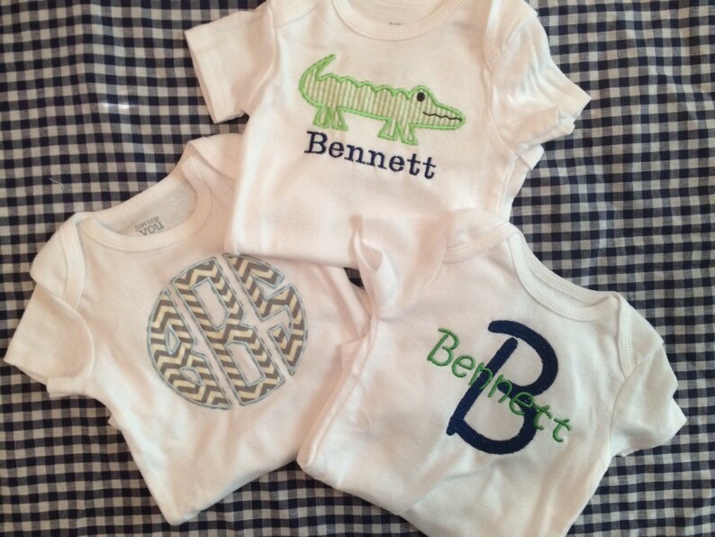 Set of 3 Monogrammed Onesies Short or Long Sleeve Etsy