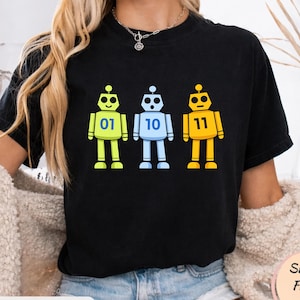 Programming Robot 01 10 11 Shirt, Binary Code Geek Tee, Survivor Coding Humor Graphic Tee, Computer Science Gift,Geek Nerd Robot Graphic Tee