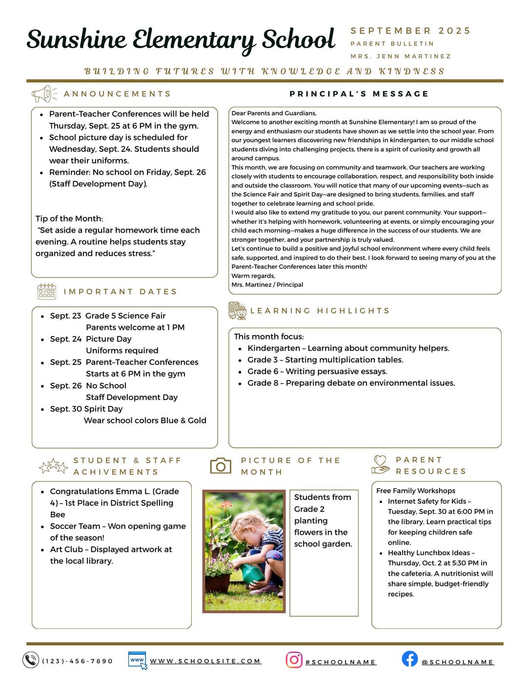 Editable School Bulletin Template 8.5×11 Photo, Links. Minimalist ...