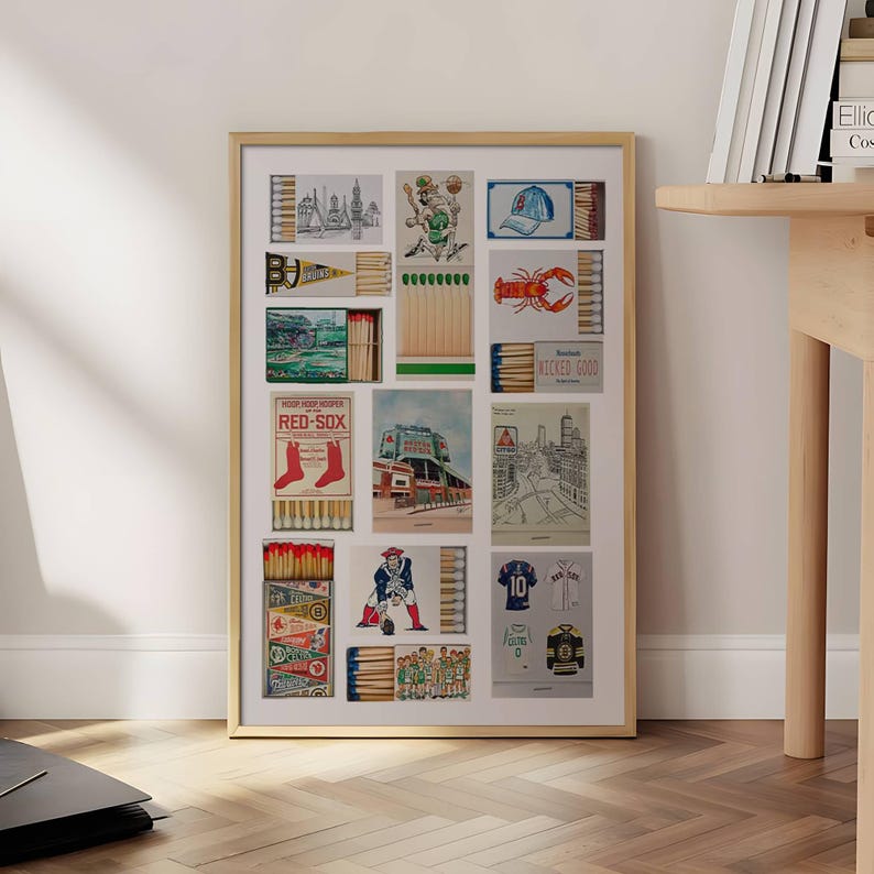 Boston Matchbox Label Collage Poster, Vintage Sports & City Icons ...