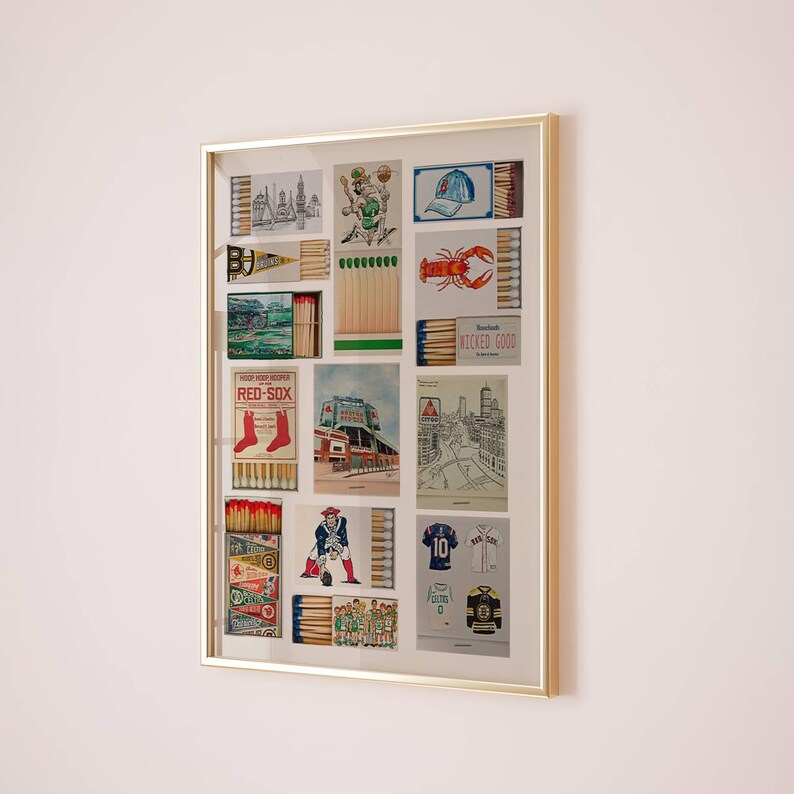 Boston Matchbox Label Collage Poster, Vintage Sports & City Icons ...