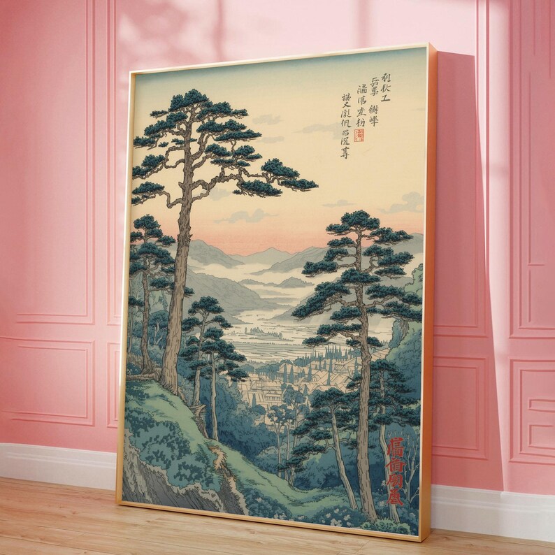 Vintage Japanese Forest Poster, Tranquil Mountain Landscape Wall Art ...