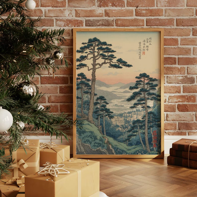 Vintage Japanese Forest Poster, Tranquil Mountain Landscape Wall Art ...