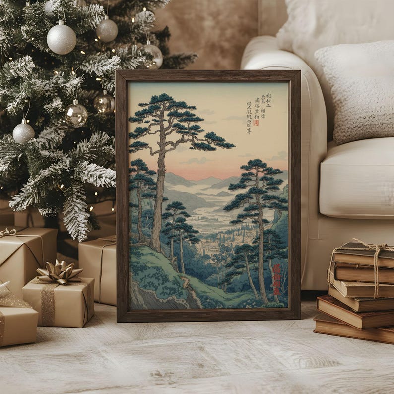 Vintage Japanese Forest Poster, Tranquil Mountain Landscape Wall Art ...