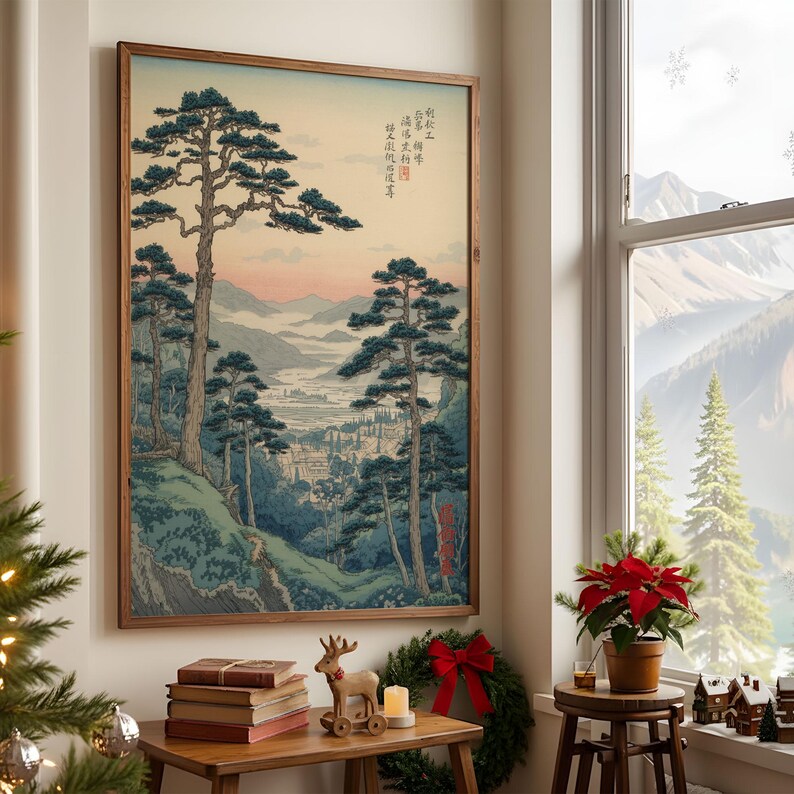 Vintage Japanese Forest Poster, Tranquil Mountain Landscape Wall Art ...