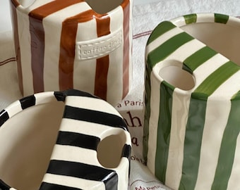 Striped Coffee Cup – Hand Painted 300 ml (10 oz), Handleless Mug, Cafe Style Kitchen Drinkware, Choose Color