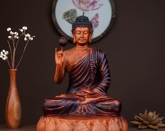 Shakyamuni Statue – Lotus Flower Pose with Serene Smile, Antique Finish, 8in or 12in, Seated Buddha Altar Decor for Home Shrine