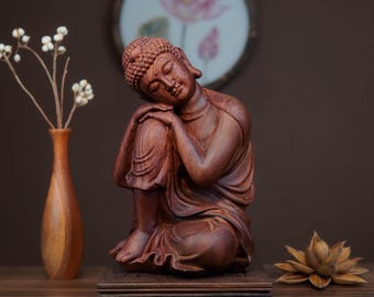 Wood Buddha Statue, Hand Carved Huong Da Wood Decor, Dark Brown Buddha Figurine, Zen Home Accent, 3 Sizes