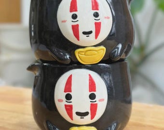 Spouted Matcha Bowl – Latte & Matcha Whisking Bowl, 350ml (10cm), Cute Masked Design, Easy-Pour Spout, Handmade Gift for Tea Lovers