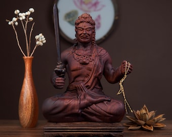 Fudo Myoo Statue, Buddhist Guardian Figure – 8.7" Tall Seated Wisdom King with Sword & Rope for Altar Decor, Meditation Space