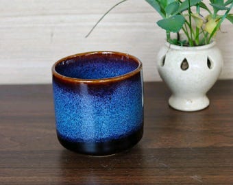 Reactive Glaze Tea Cup, 200ml Handleless Tumbler, Minimalist Cylinder Drinkware, Blue or Earthy Finish, Tea Lover Gift