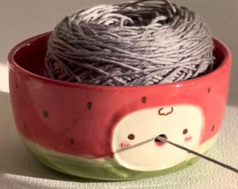 Ceramic Yarn Bowl, Yarn Bowl with Hole, Handmade Knitting Bowl, Cute Yarn Holder Bowl for Crochet, Craft Desk Organizer