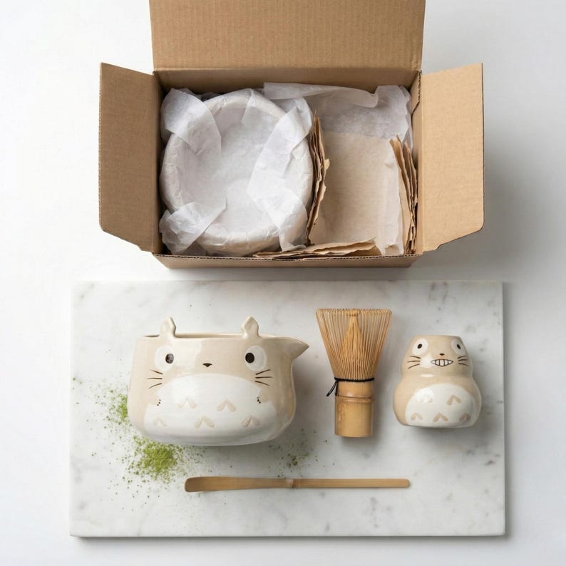 Totoro Matcha Bowl Set – Studio Ghibli Ceramic Chawan with Bamboo Whisk, Stand & Spoon, Gift-Ready Tea Ceremony Kit,Hand-painted image 10