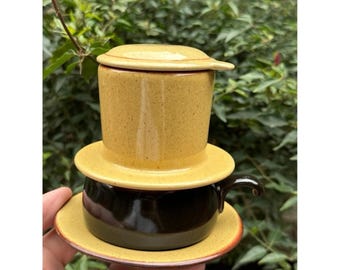 Coffee Phin Filter Set | Stoneware Pour Over Maker with Cup & Saucer | Slow Drip Brewer | Zero Waste Coffee Gift