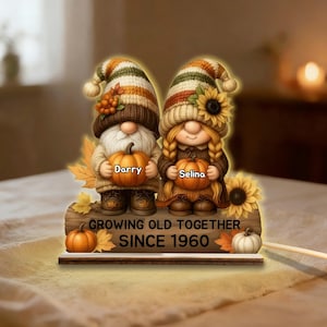 Happy Elf Couple LED Light Box l Personalized Name & Year Winter Lamp, 3D Acrylic Night Light Box, Gift for Grandparents, Anniversary Gift