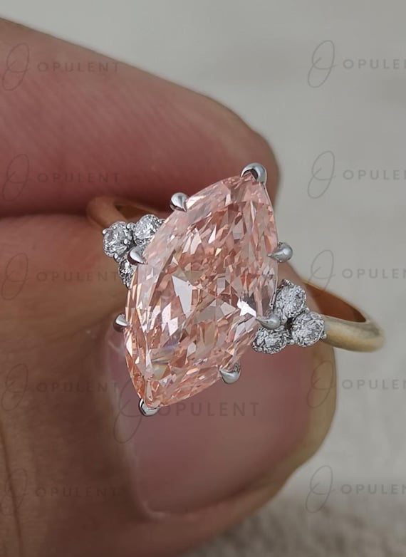 3.5 CT Fancy Vivid Pink Marquise Lab Diamond Ring, 18K Yellow And White Gold Basket Setting