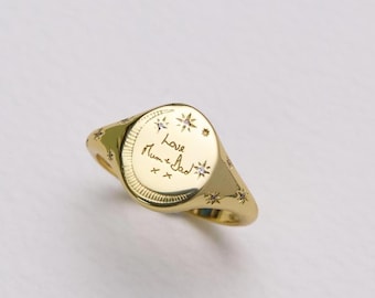 Gepersonaliseerde handgeschreven zegelring • Aangepaste gegraveerde handtekeningring • Moederdagcadeau • Gepersonaliseerde ring • Sierlijke erfstukring voor haar