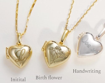 Birth Flower Heart Locket • Personalized Photo Locket • Engraved Heart Necklace • Custom Bouquet Necklace • Gold Heart Locket • Gift for Her