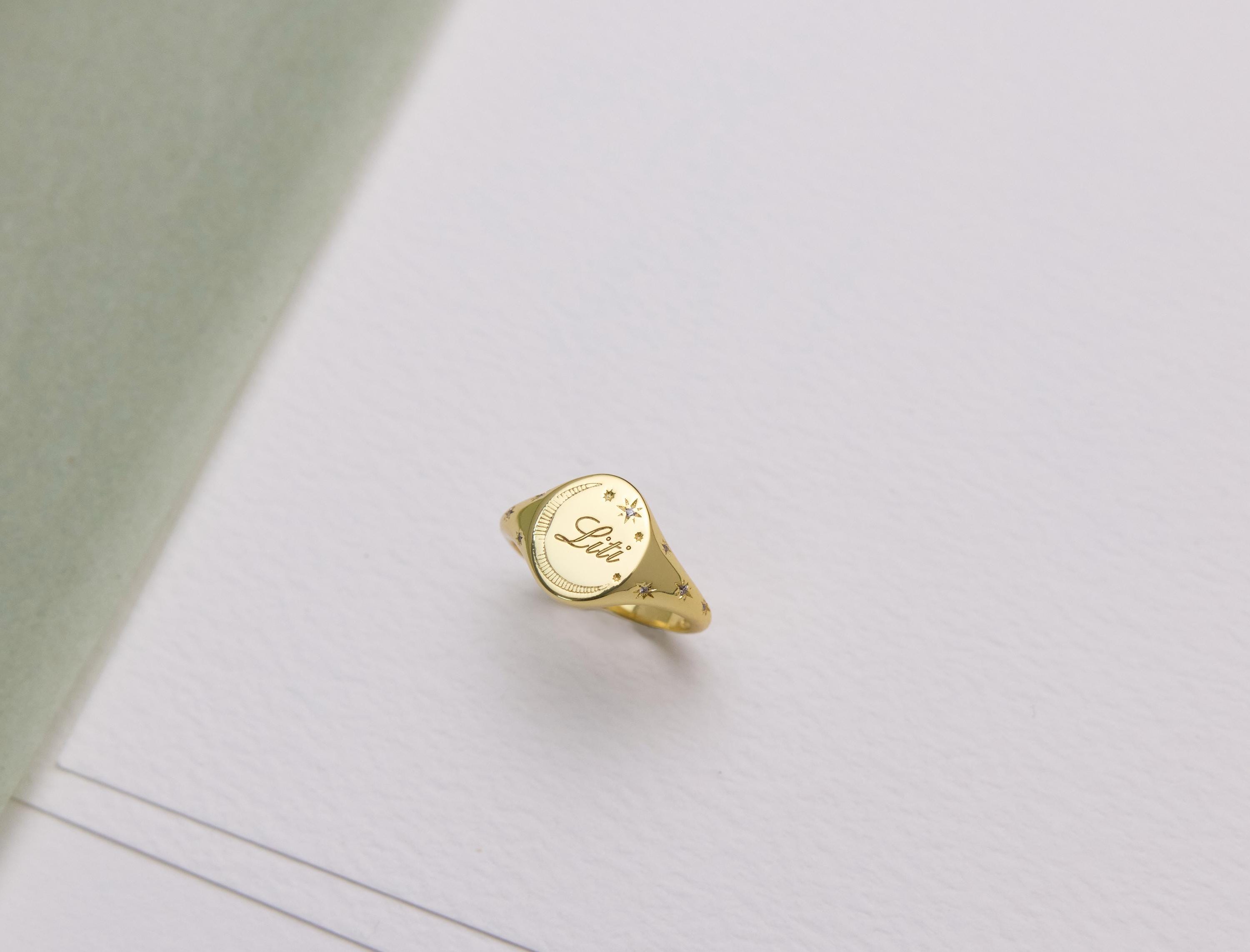 Signet Ring With R Script Personalized Name Signet Ring • Custom Script Engraved Ring • Mother’s ...