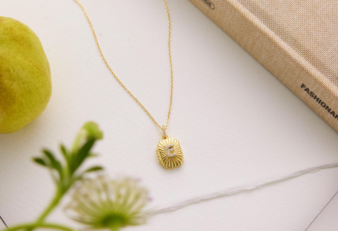 Custom Pavé Initial Locket • Photo Locket • Diamond Initial Necklace ...