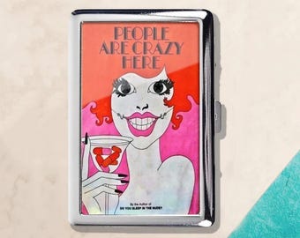 People are Crazy here Vintage Retro Cigarette Case id case Wallet Business Card Holder Business Card ID Holder Wallet Deco
