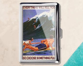 Tout vous tuera Hawaii surf amusant étui à cigarettes étui d'identification portefeuille porte-cartes de visite porte-cartes d'identité porte-monnaie déco