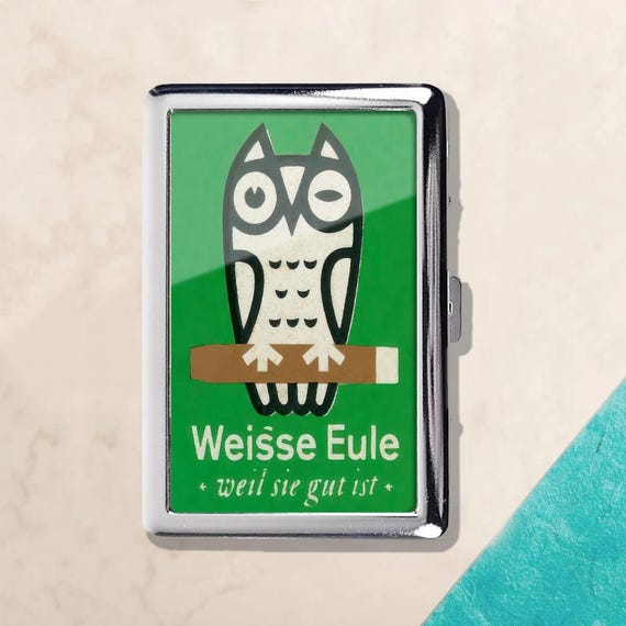 owl cigarette case Owl Vintage Retro Cigarette Case id case Wallet Business Card Holder  Business Card ID Holder Wallet Deco