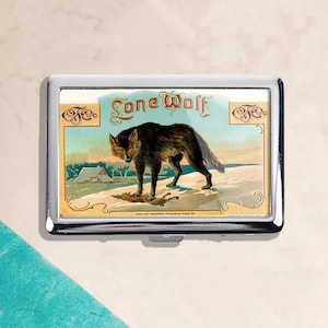 Lone Wolf Vintage Retro Cigarette Case id case Wallet Business Card Holder Business Card ID Holder Wallet Deco