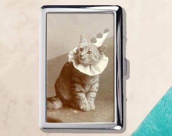 Cat Vintage Retro Cigarette Case id case Wallet Business Card Holder Business Card ID Holder Wallet Deco