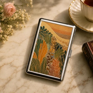 Abstract Terracotta Botanical Cigarette Case id case Wallet Business Card Holder Business Card ID Holder Wallet Deco