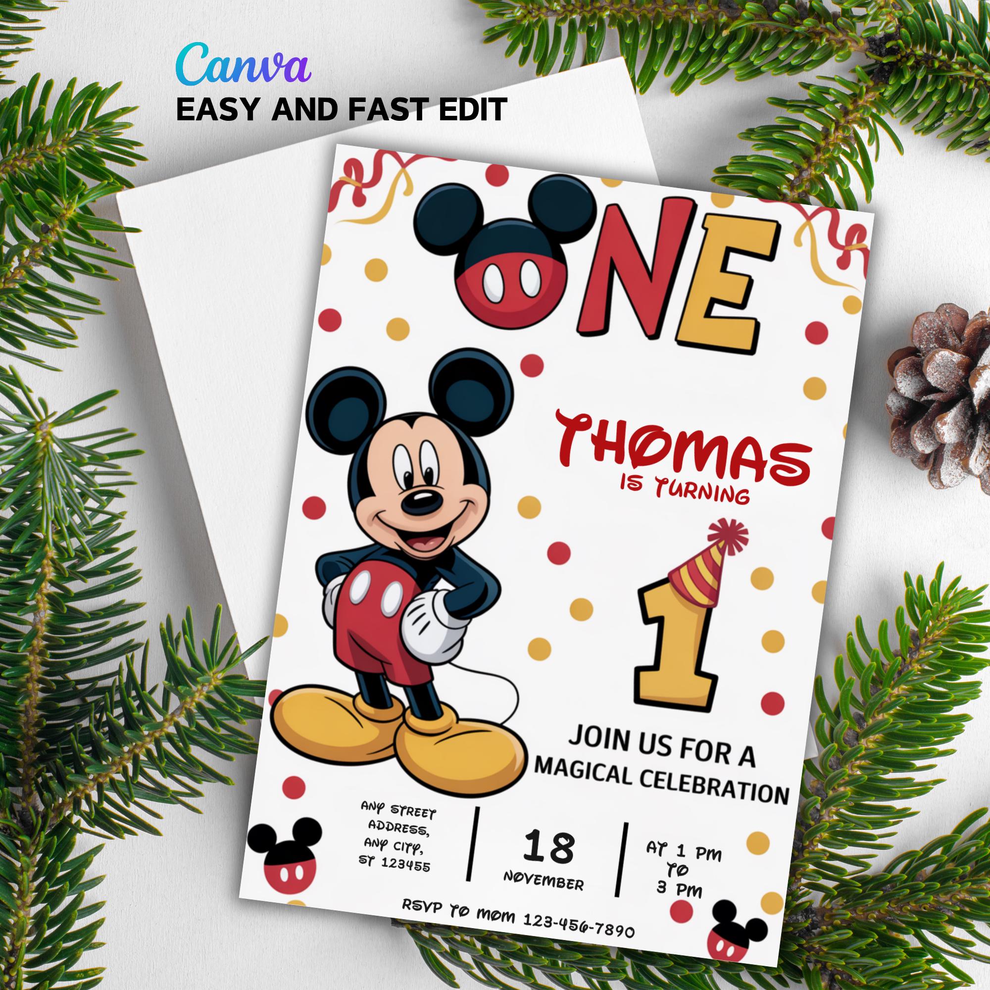 Editable Mickey Mouse 1st Birthday Invitation (digital Download) - Etsy