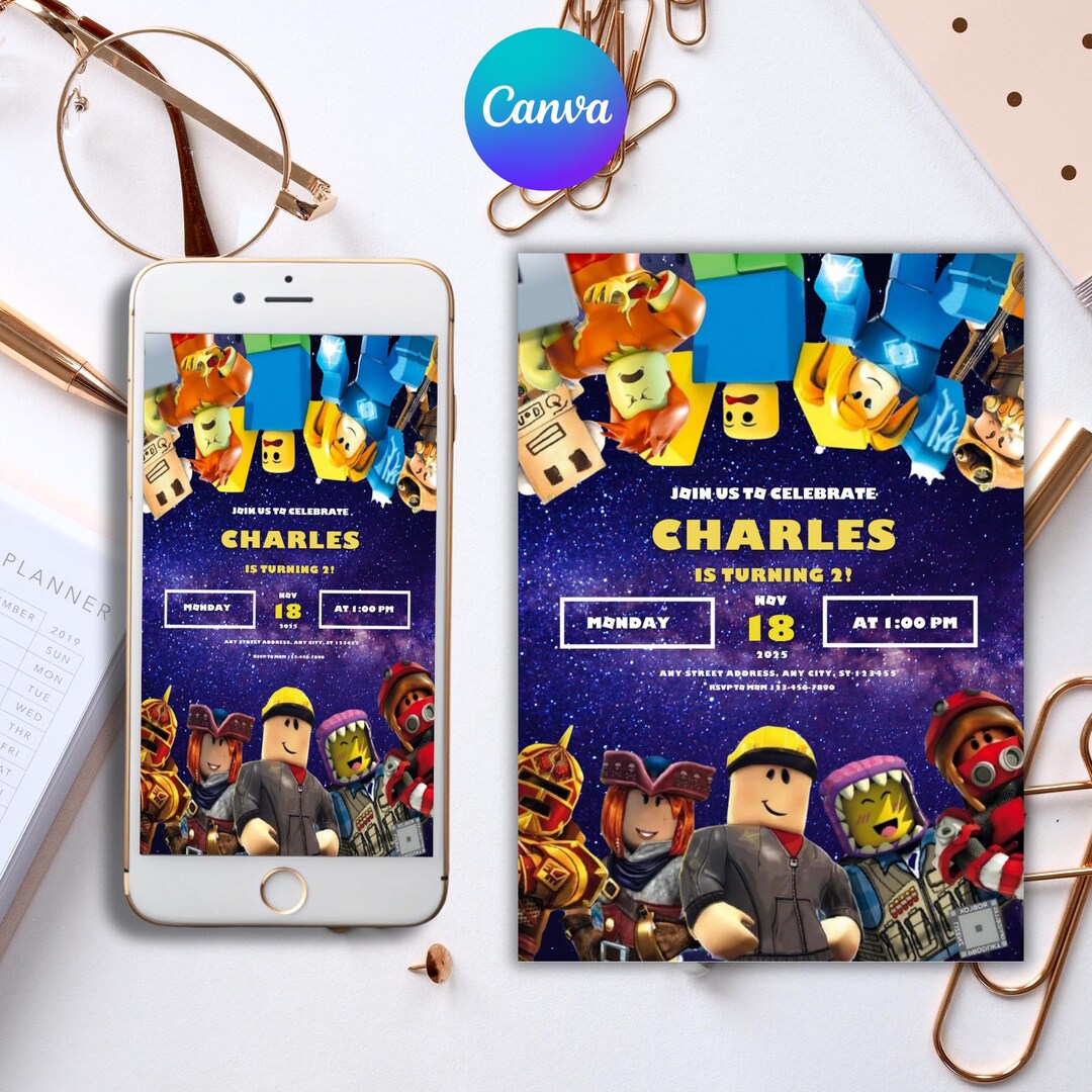 Roblox Birthday Invitation Template: Game Party, Editable Canva Design ...