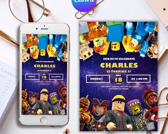 Roblox Birthday Invitation Template: Game Party, Editable Canva Design