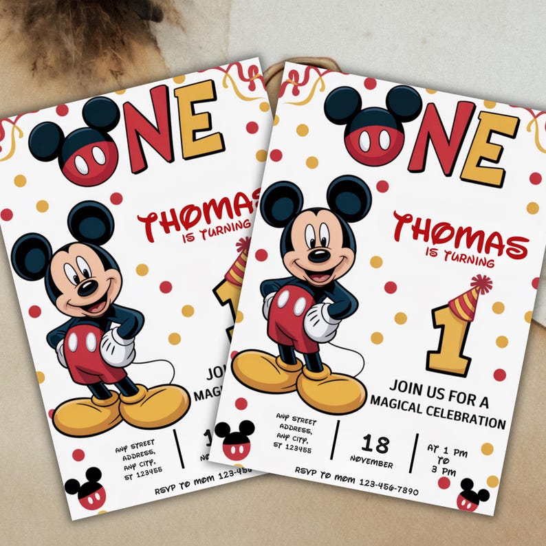 Editable Mickey Mouse 1st Birthday Invitation (digital Download) - Etsy