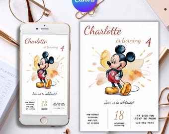Editable Mickey Mouse Birthday Invitation, Oh Twodles Invitation, Mickey Mouse Birthday, Canva Editable Invitation, Mickey Twodles Invite
