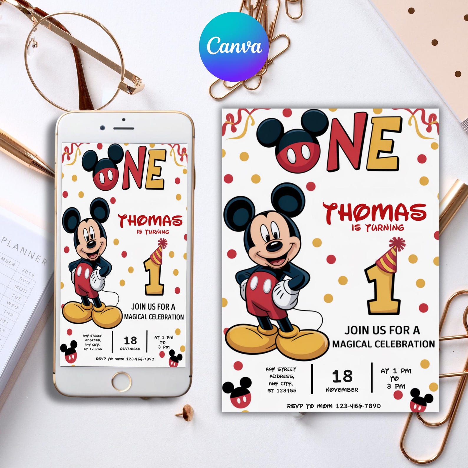Editable Mickey Mouse 1st Birthday Invitation (digital Download) - Etsy